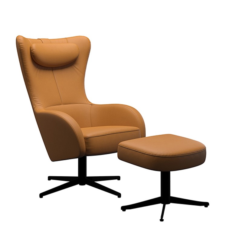 BELLA Fåtölj inklusive pall Läder Classic Cognac