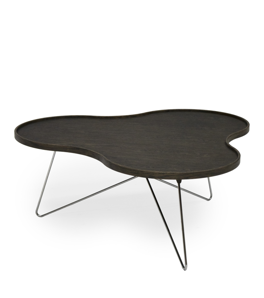 FLOWER MONO Soffbord Ekfanér Rökoljad Kromat Metallstativ