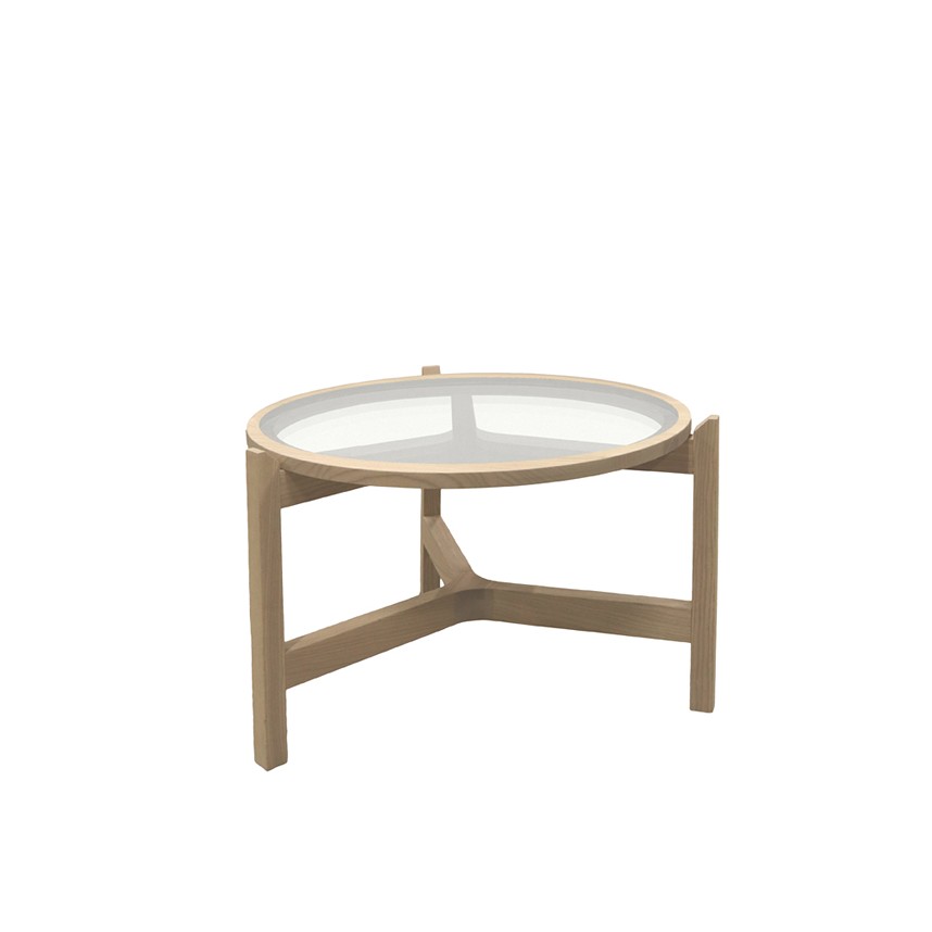 OPTIC Soffbord Massiv ek Vitoljad. Glasskiva. Ø60 x H42 cm.