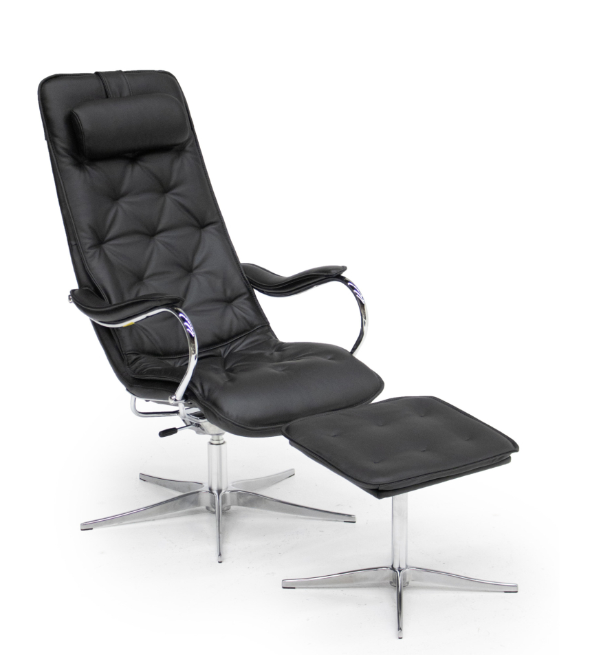 VELO Fåtölj inklusive pall Läder Omega Svart, Krom
