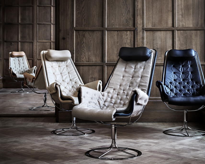 Jetson fåtöljer i linnetyg och läder