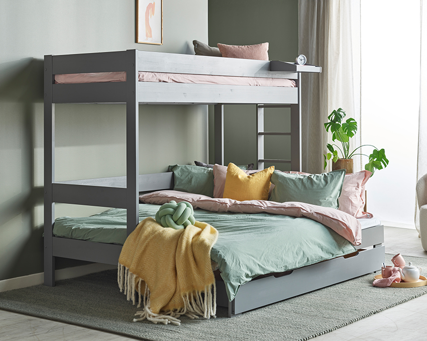Grå våningssäng med utdragsfunktion