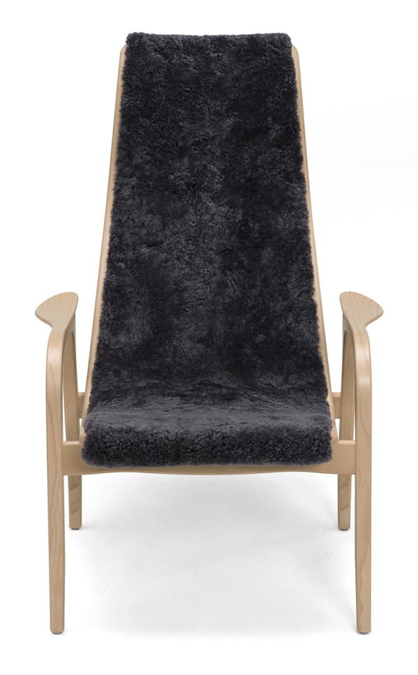 LAMINO Fåtölj Fårskinn Charcoal, lackad bok