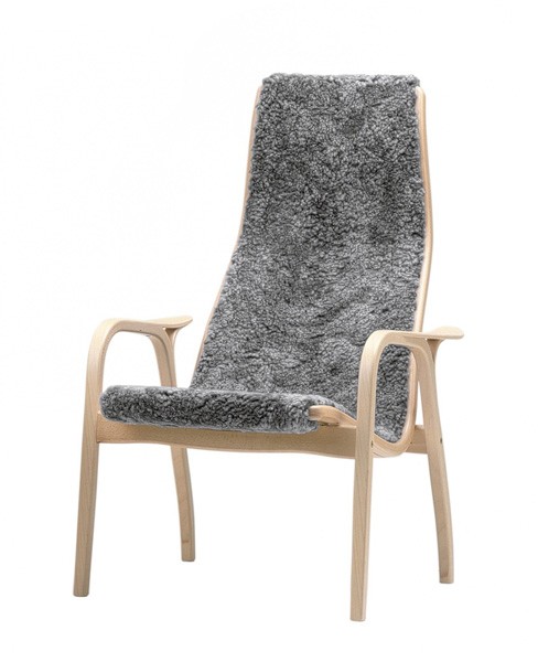 LAMINO Fåtölj Fårskinn Scandinavian Grey, lackad bok