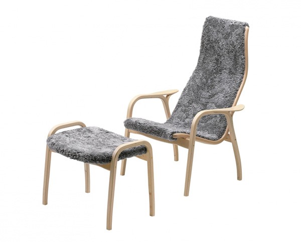 LAMINO Fåtölj inklusive pall Fårskinn Scandinavian Grey, Lackad bok