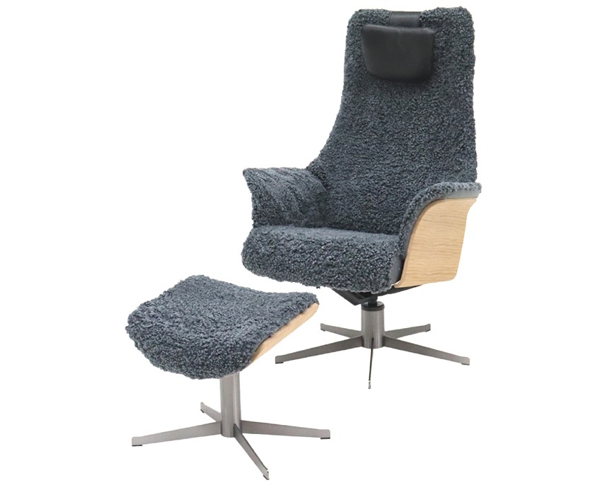 VELLINO Fåtölj inklusive pall Fårskinn grey