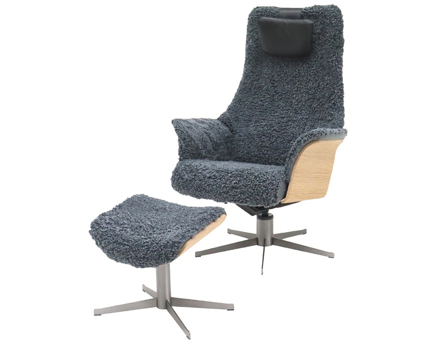 VELLINO MAXI Fåtölj inklusive pall Fårskinn grey