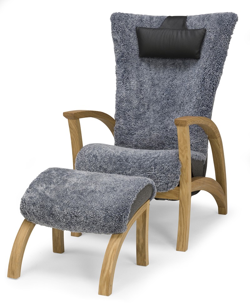 EKENÄS Fåtölj inklusive pall Fårskinn Skinnwille Grey