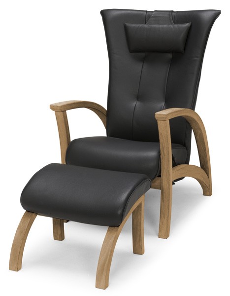 EKENÄS Fåtölj inklusive pall Läder Classic Svart, Ek Oljad