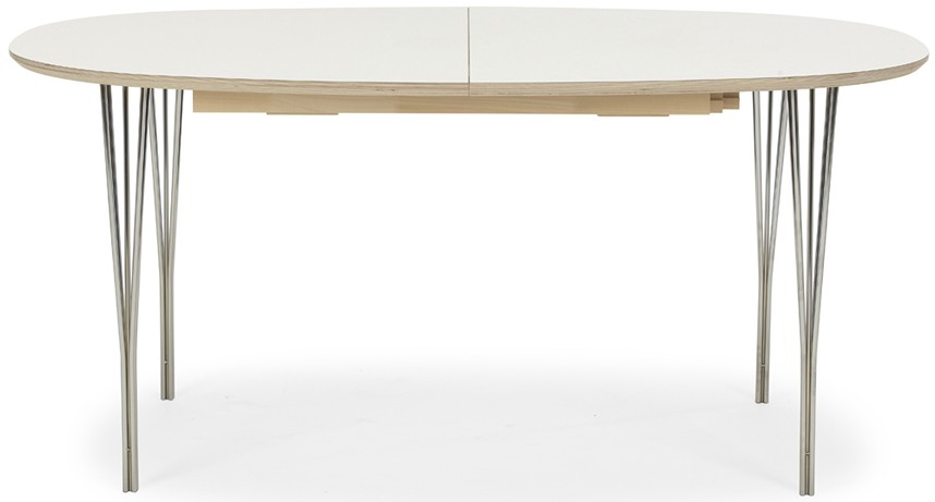 TIMELESS 01 Matbord Laminat Vit, Naturkant. 160x105. Kromad metall.