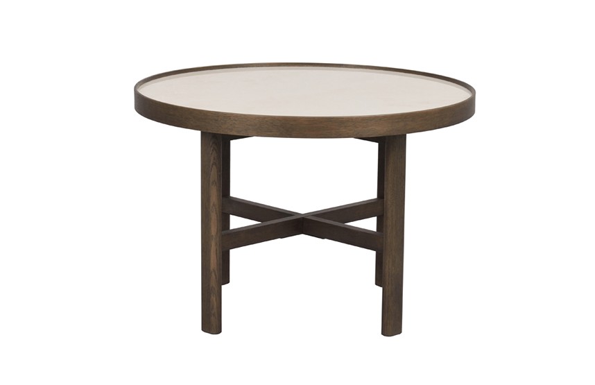 MARSDEN Soffbord Ek Brun Lackad. Beige Keramik Ø60 cm