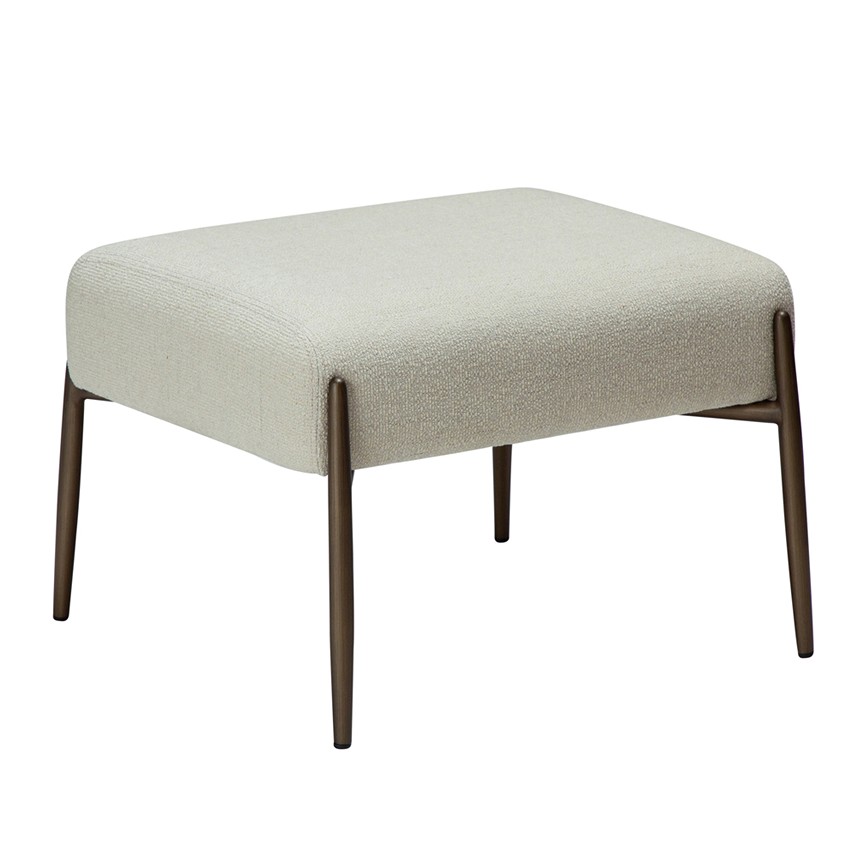 GLAM Pall Tyg Bouclé Bone White. Metall antikmässning.