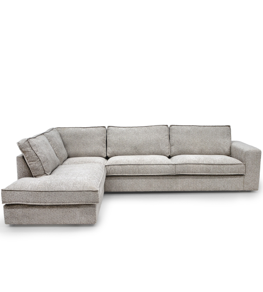 GRACE Soffa med öppet avslut Tyg Delight Pearl. Vänster.