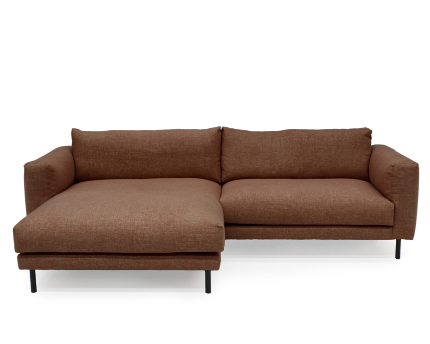 BILLIE Soffa med divan Tyg Spicy Copper Brown. Höger. Avtagbar klädsel.