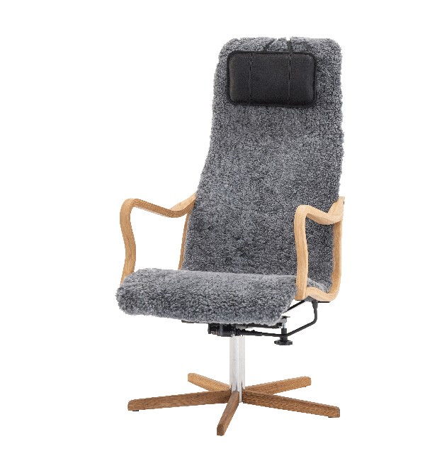 CHIC Fåtölj Med gungfunktion. Fårskinn Skinnwille Grey