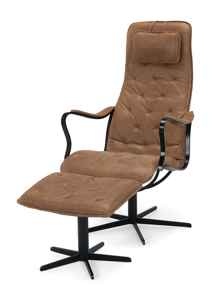 CHIC Fåtölj inklusive pall Utan gungfunktion. Läder Vintage Cognac