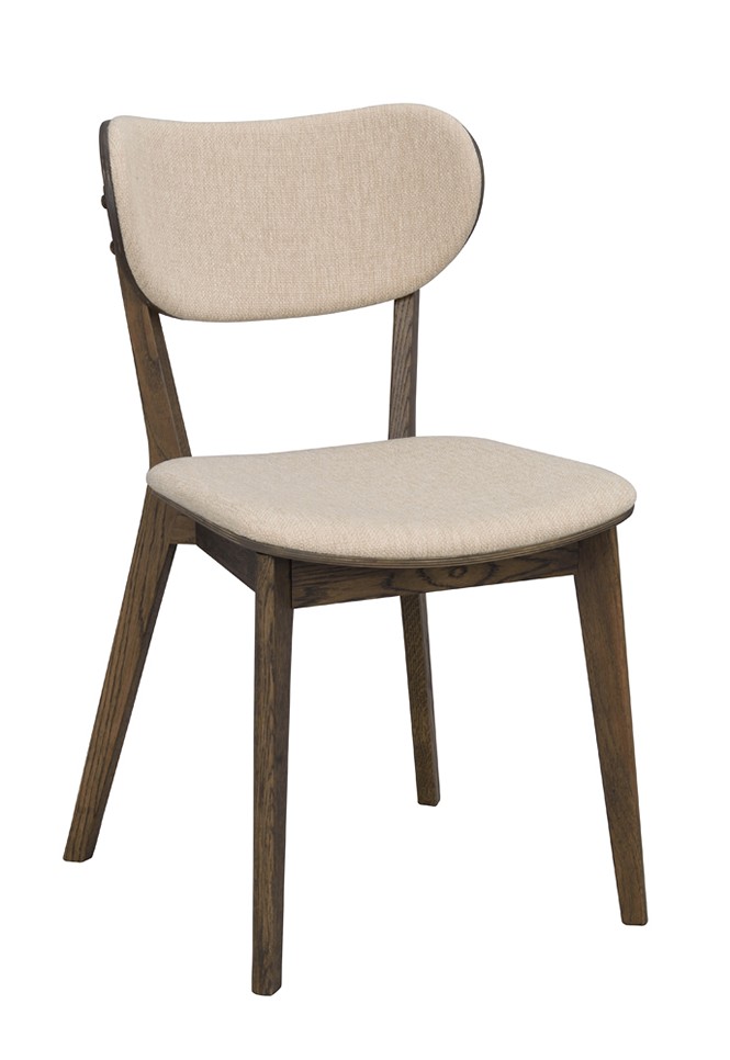 KATO Stol Massiv Ek Brunbetsad Lackad. Tyg Beige.
