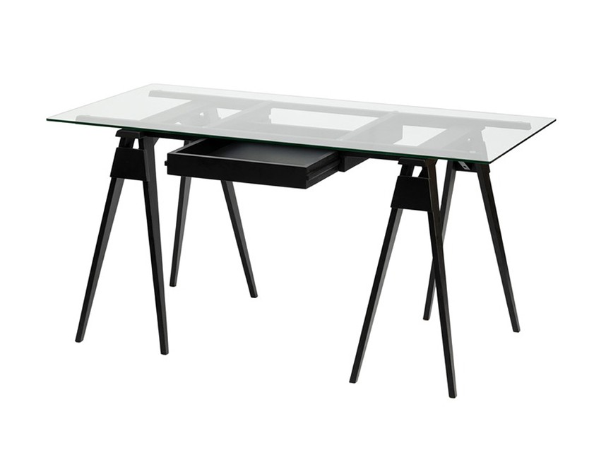 Massiv trä lackad Svart/Glas