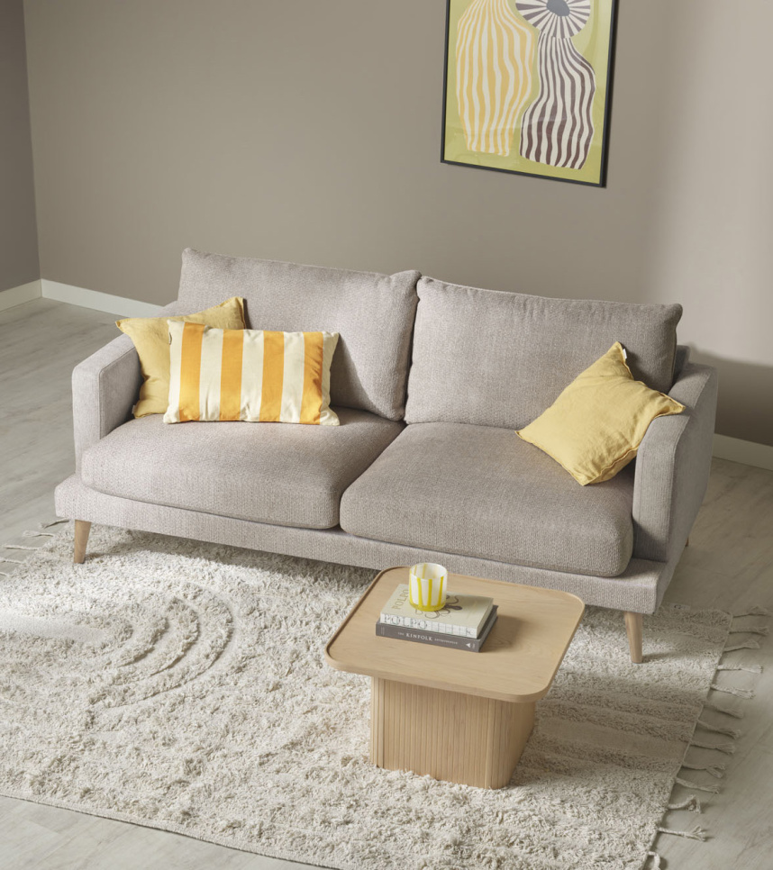 VILMA Soffa 3-sits Tyg Dolomite Taupe. Ek vitoljad.