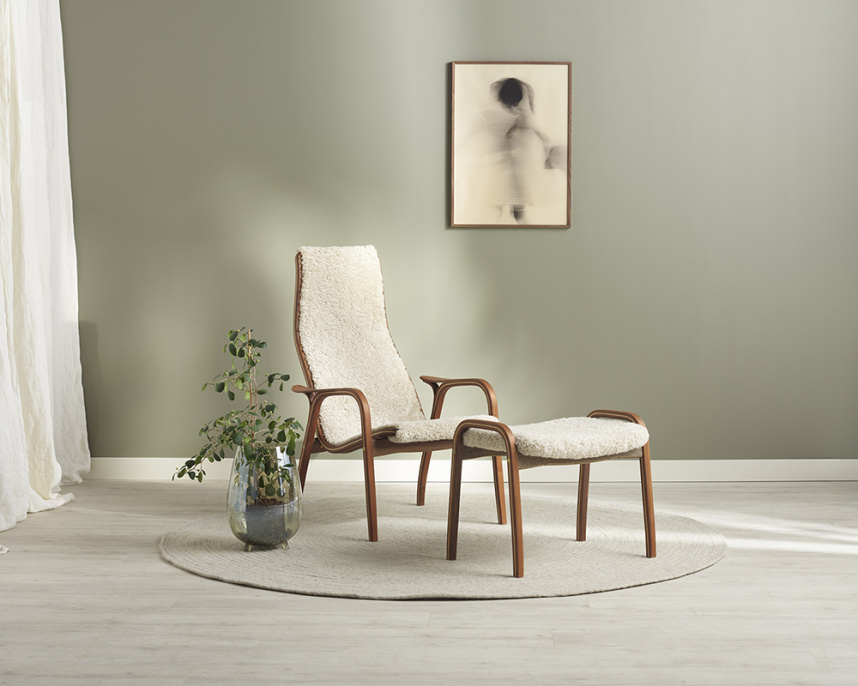 LAMINO LIMITED Fåtölj inklusive pall Fårskinn Moonlight, Valnöt- / Askfaner Oljad