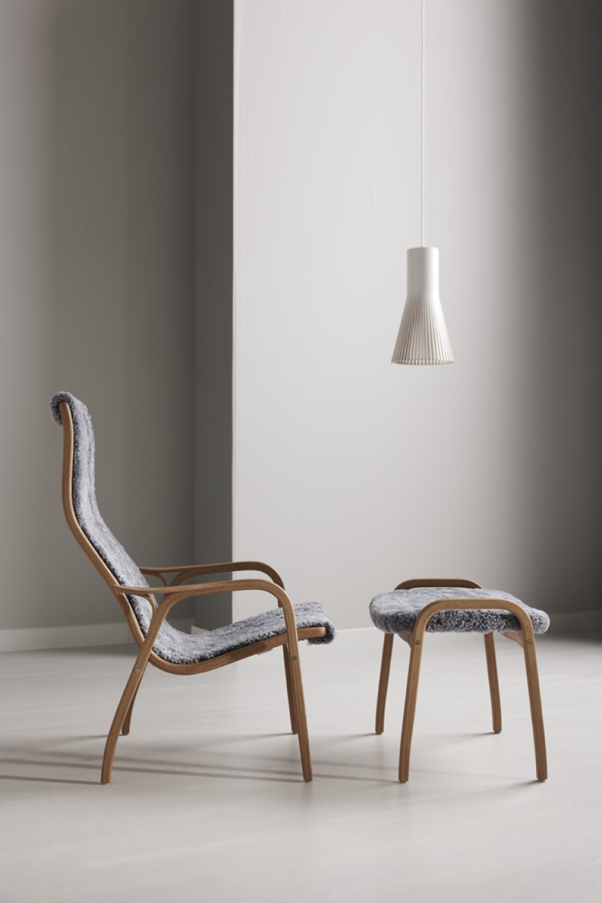 LAMINO Fåtölj inklusive pall Fårskinn Scandinavian grey, Ek Oljad