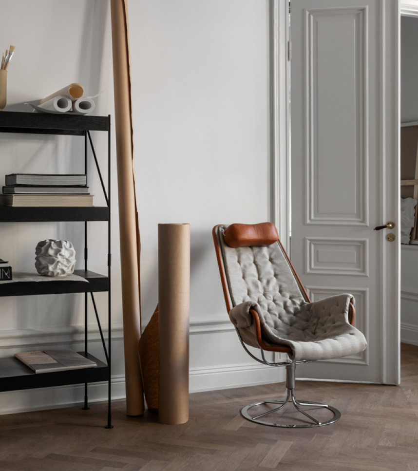 JETSON Fåtölj MATCH - Tyg Flax Läder Dakota Cognac