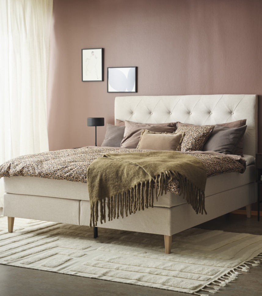 VISBY Kontinentalsäng 180x200 cm Medium/Fast inkl. bäddmadrass & ben. Tyg Nordic Linen.