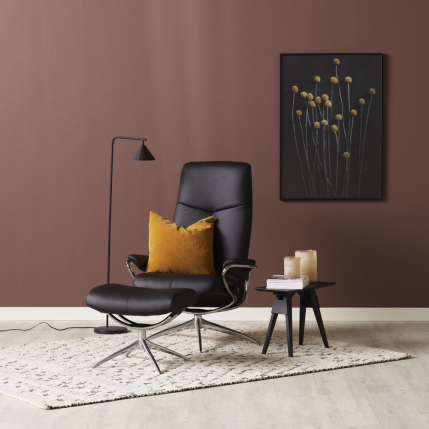 CITY Fåtölj inklusive pall Läder Batick Svart