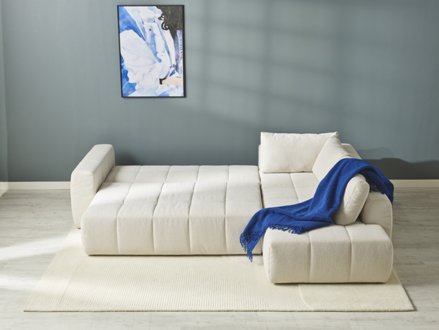 EDITH Soffa med öppet avslut Tyg Loop Creme. Höger.