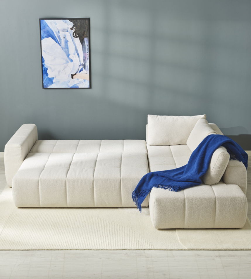 EDITH Soffa med öppet avslut Tyg Loop Creme. Höger.