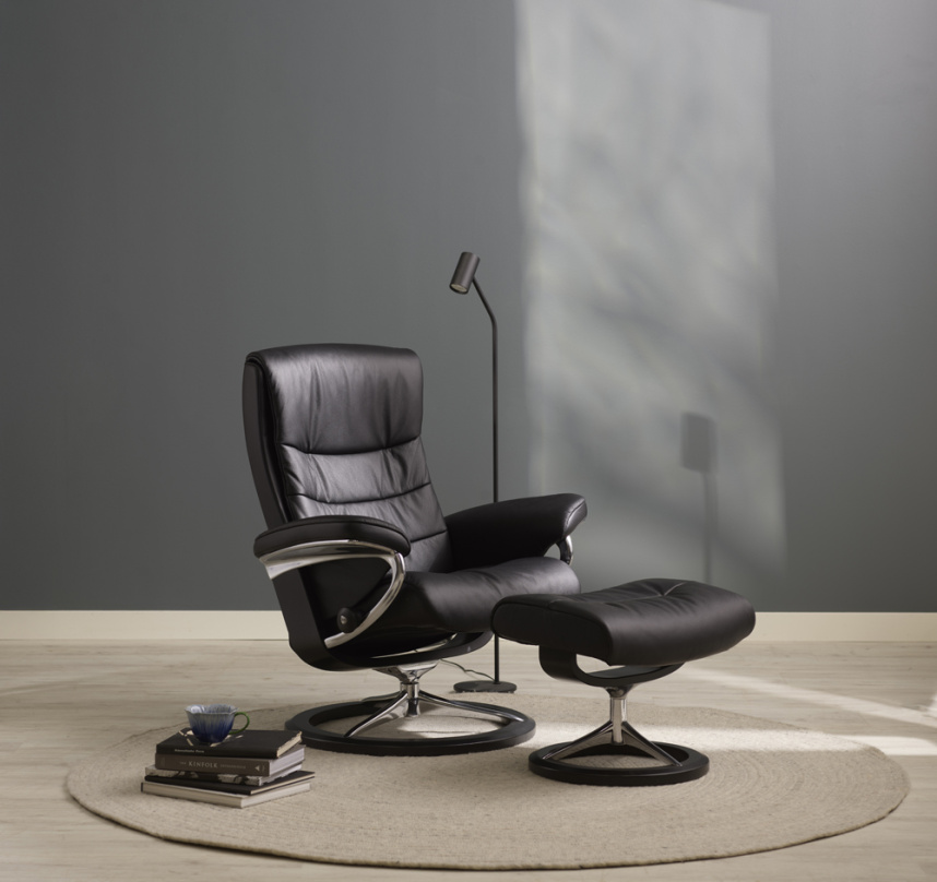 NORDIC Fåtölj inklusive pall Läder Paloma Svart Stl. M