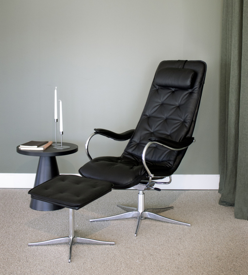 VELO Fåtölj inklusive pall Läder Omega Svart, Krom