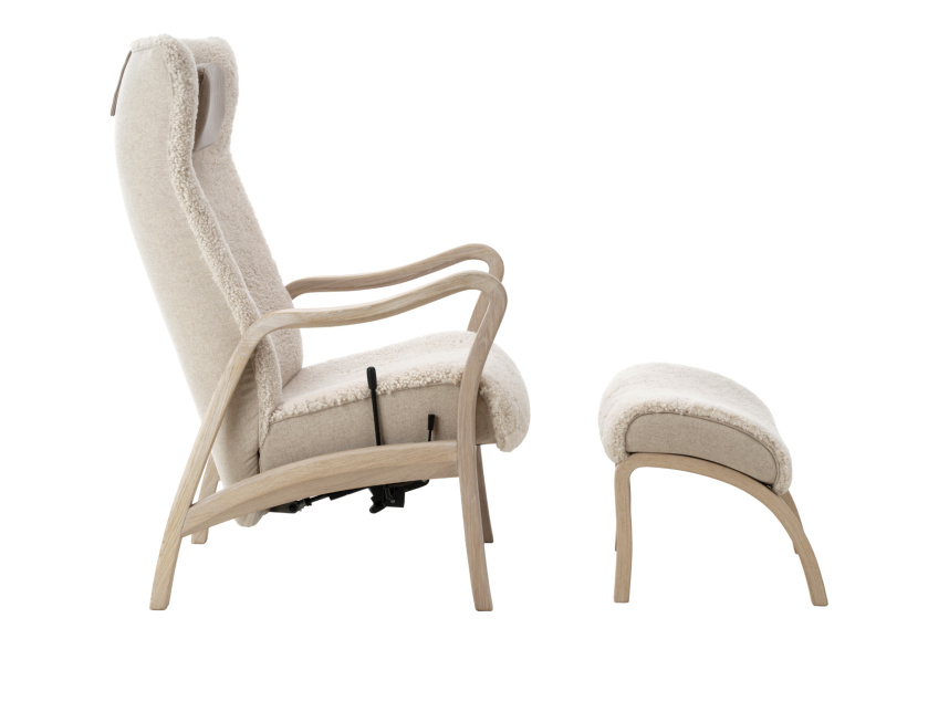 ARCUS Fåtölj inklusive pall Fårskinn Scandilock Moonlight Ek vitoljad