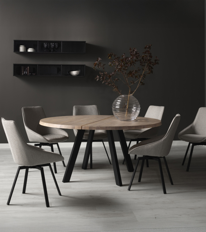 ALISON Stol Tyg Asgard Beige. Metall svart. Snurrfunktion