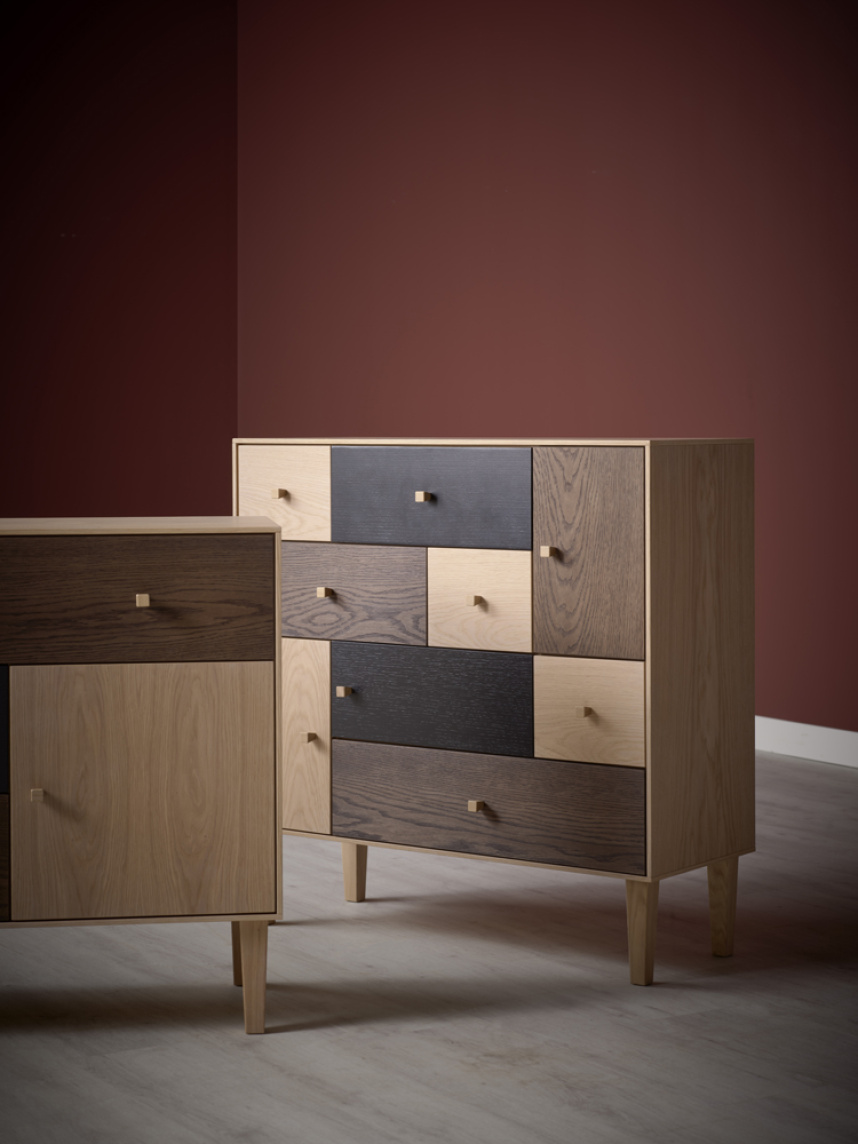 SENSE Byrå Ek/ekfanér Vitpigmenterad Brunoljad Svartbetsad