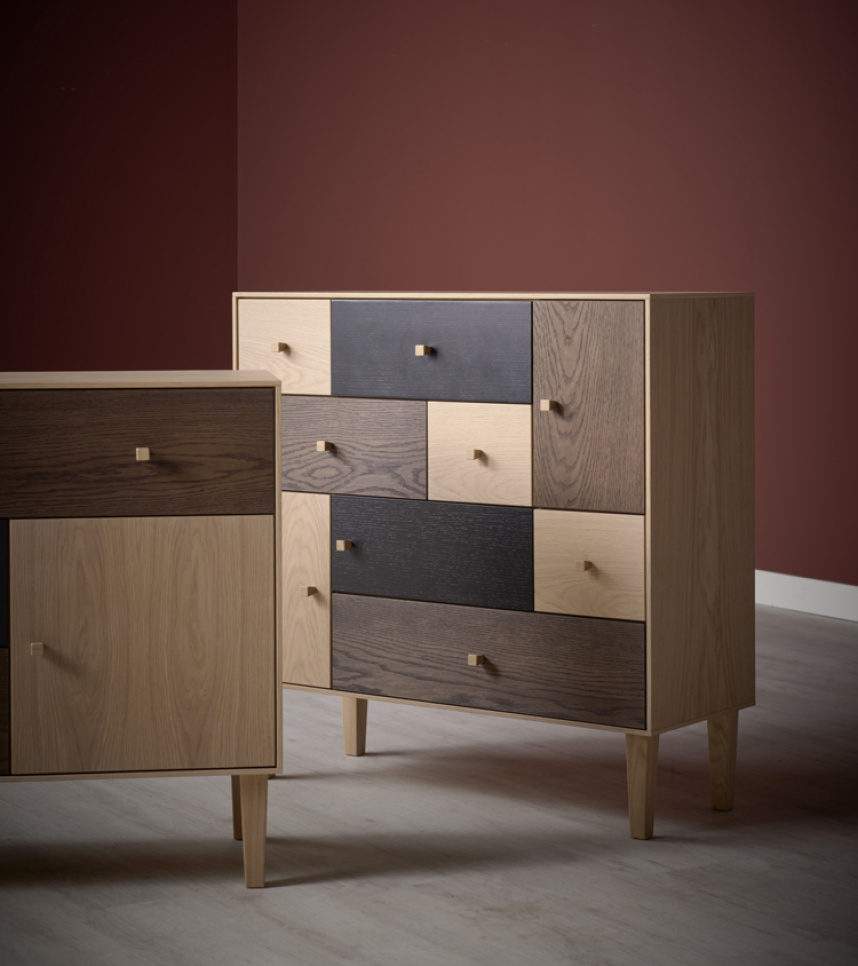 SENSE Byrå Ek/ekfanér Vitpigmenterad Brunoljad Svartbetsad