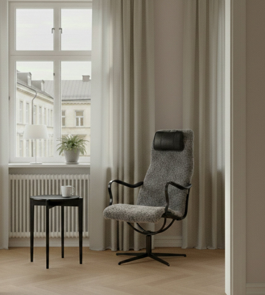 CHIC Fåtölj Fårskinn Skandilock Scandinavian Grey. Utan gungfunktion.